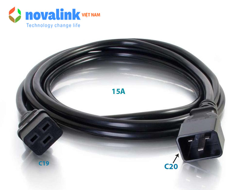 Dây nguồn C19 C20 dài 1m Novalink NV-56001A , 14AWG, 15A Cao cấp